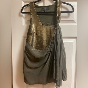 Robert Rodriguez Olive Green Sequins Silk Draped Layers Blouse Size 4